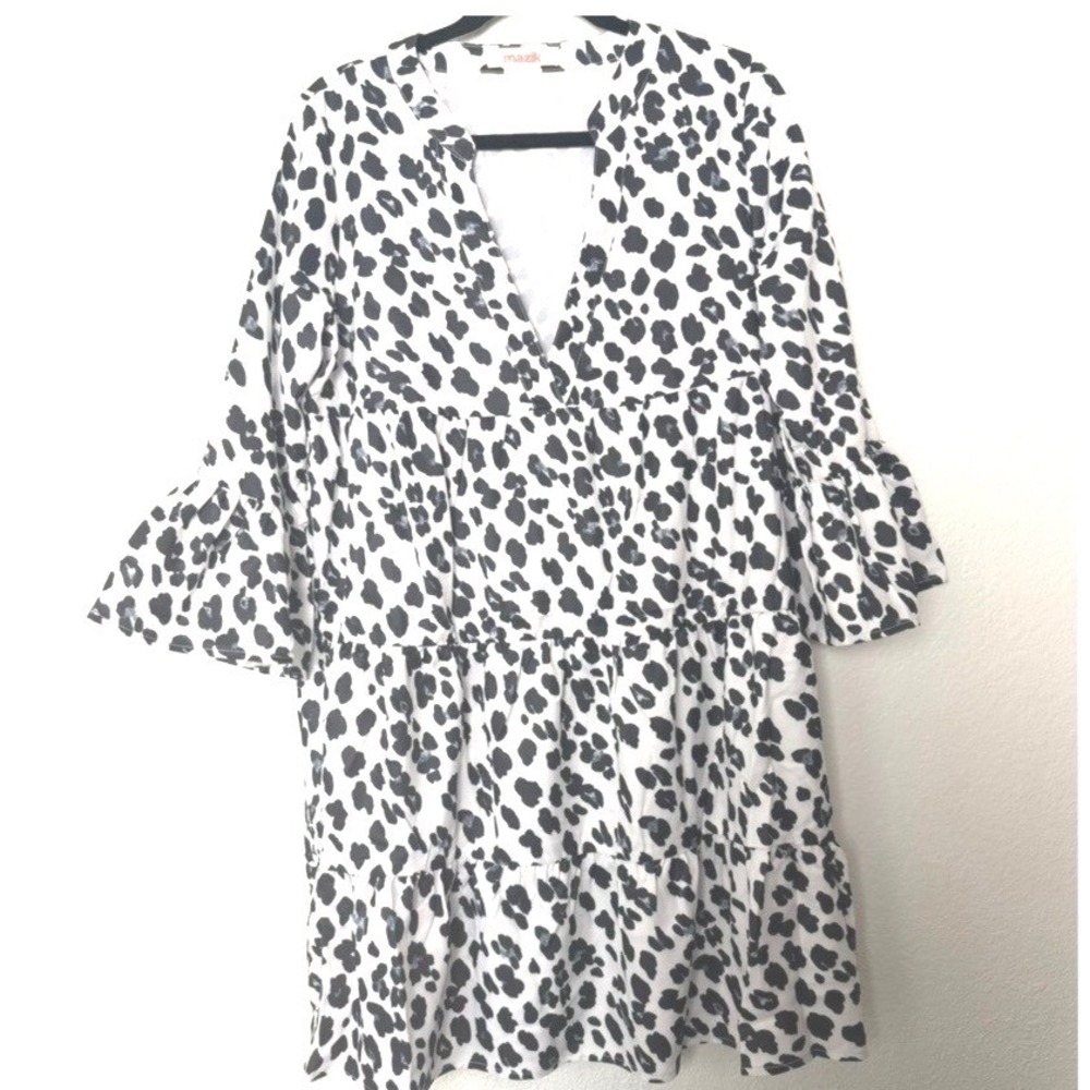 Mazik Women's Leopard Print Tiered Babydoll Dress